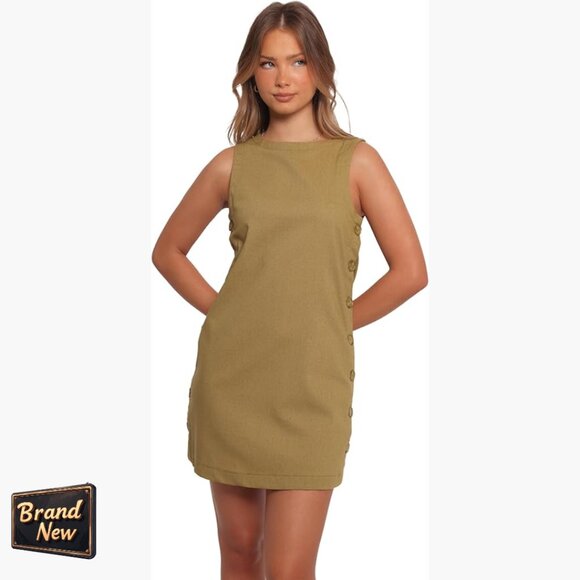 Mini Dress Sleeveless Casual High Neck Green